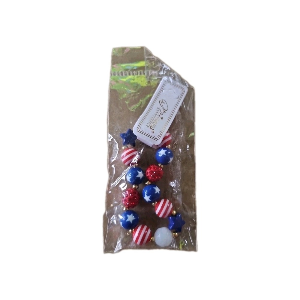 4th of July Patriotic Beaded Stretch Bracelet #687